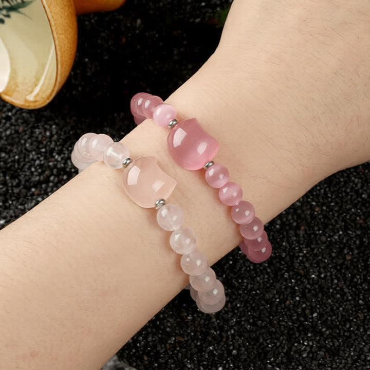 Buddha Stones Armband mit niedlichem Katzenmotiv aus blauem Spitzenachat und klarem Quarz - image 33