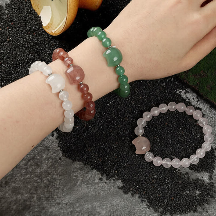 Buddha Stones Armband mit niedlichem Katzenmotiv aus blauem Spitzenachat und klarem Quarz - image 34