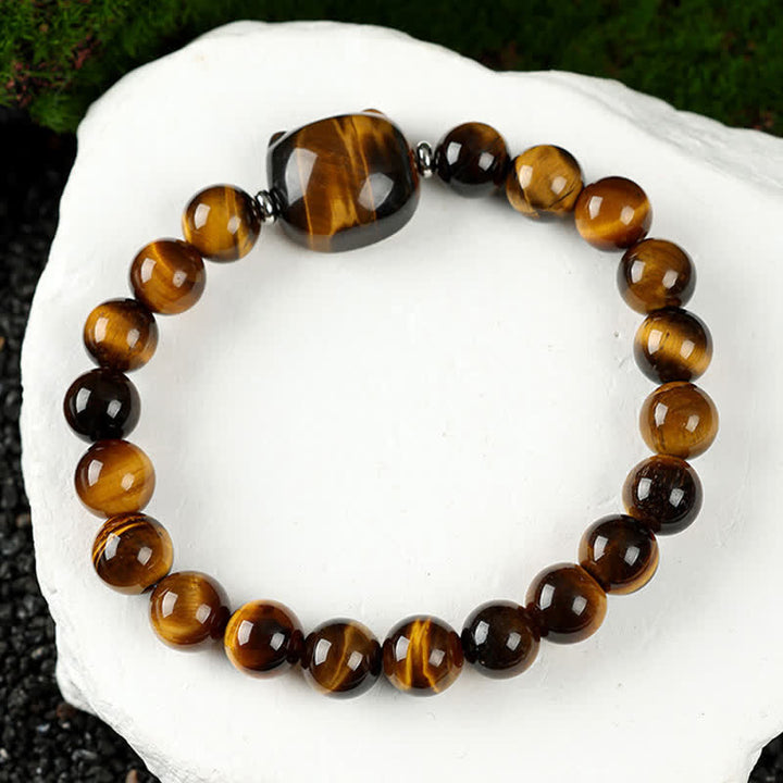 Buddha Stones Armband mit niedlichem Katzenmotiv aus blauem Spitzenachat und klarem Quarz - Tigerauge (Handgelenkumfang 15–16 cm) - image 31