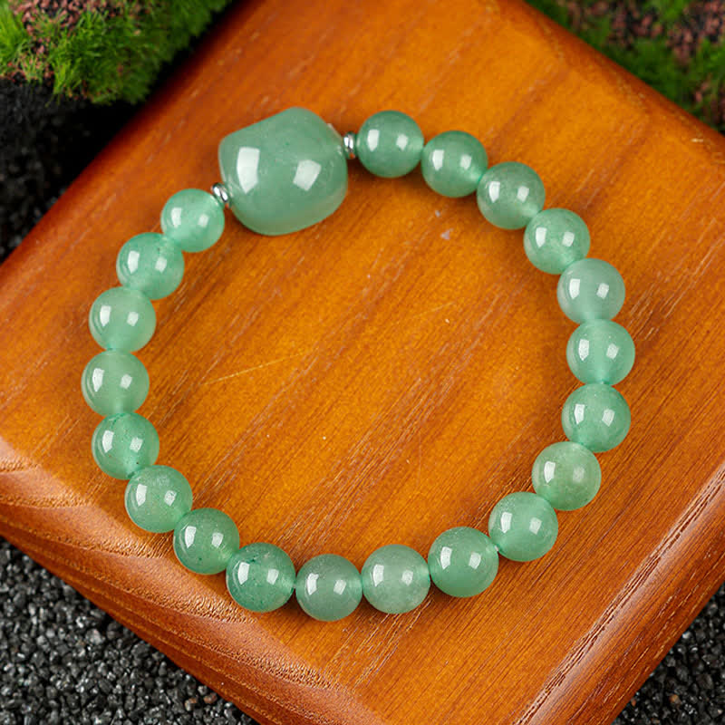 Buddha Stones Armband mit niedlichem Katzenmotiv aus blauem Spitzenachat und klarem Quarz - Grüner Aventurin (Handgelenkumfang 15–16 cm) - image 4