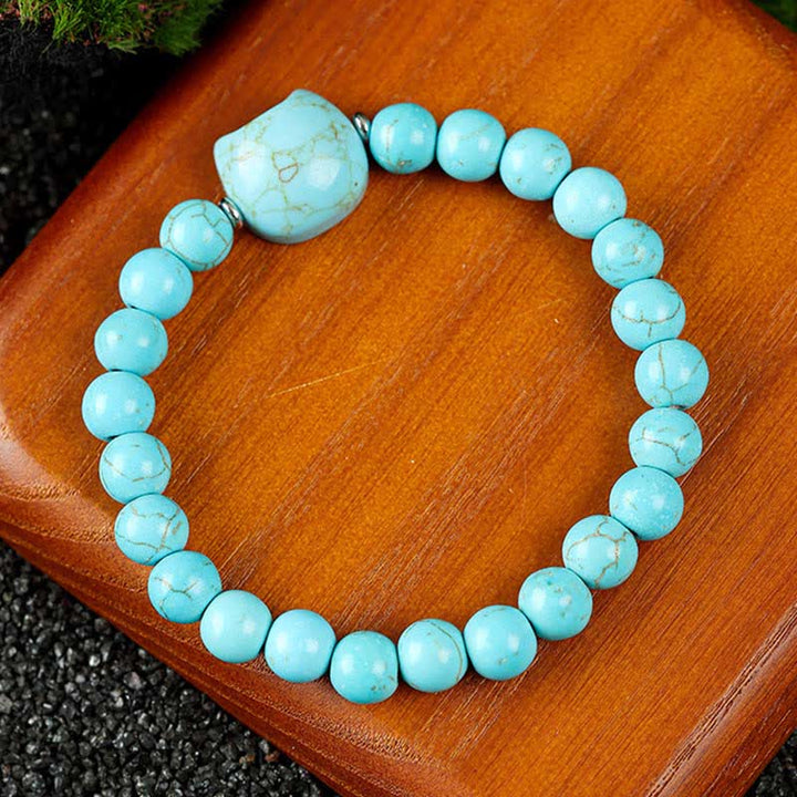 Buddha Stones Armband mit niedlichem Katzenmotiv aus blauem Spitzenachat und klarem Quarz - Türkis (Handgelenkumfang 15–16 cm) - image 14