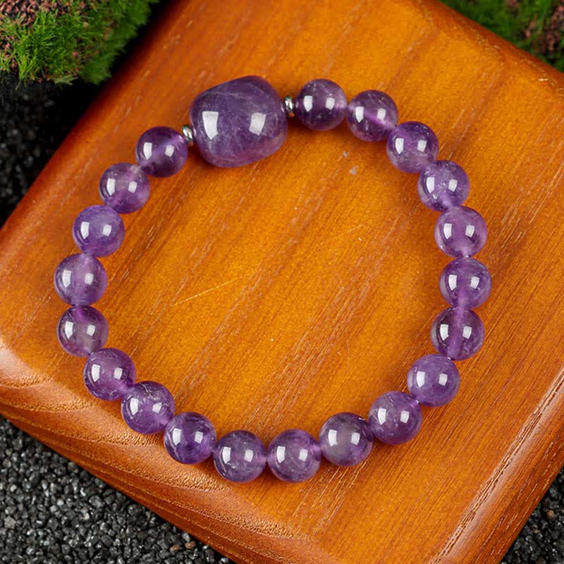 Buddha Stones Armband mit niedlichem Katzenmotiv aus blauem Spitzenachat und klarem Quarz - Amethyst (Handgelenkumfang 15–16 cm) - image 10