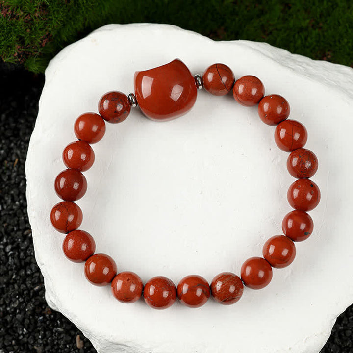 Buddha Stones Armband mit niedlichem Katzenmotiv aus blauem Spitzenachat und klarem Quarz - Roter Jaspis (Handgelenkumfang 15–16 cm) - image 22