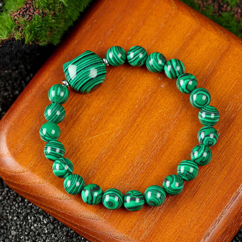 Buddha Stones Armband mit niedlichem Katzenmotiv aus blauem Spitzenachat und klarem Quarz - Malachit (Handgelenkumfang 15–16 cm) - image 8