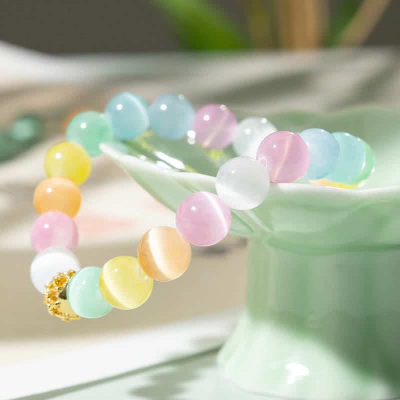Buddha Stones Armband mit hohlem Design, mehrfarbigen runden Katzenaugenperlen - image 1