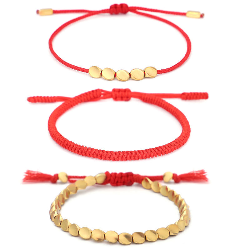 Buddha Stones 3-teiliges Armband aus goldenen Kupferperlen und roter Schnur - image 11
