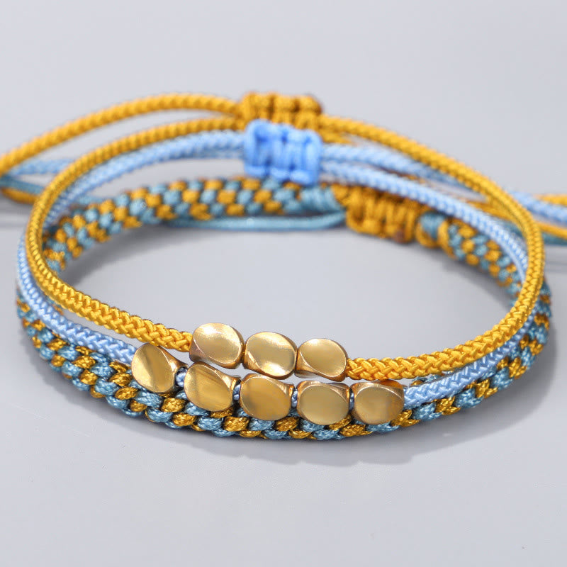Buddha Stones 3-teiliges Heilarmband aus blauen und gelben Perlen aus goldenem Kupfer - Schnur (Handgelenkumfang: 16-26 cm) - image 0