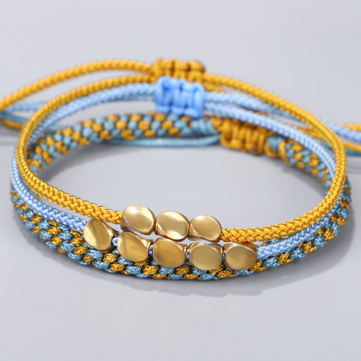 Buddha Stones 3-teiliges Heilarmband aus blauen und gelben Perlen aus goldenem Kupfer - Schnur (Handgelenkumfang: 16-26 cm) - image 0