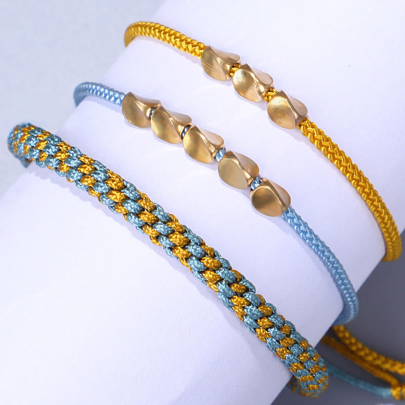 Buddha Stones 3-teiliges Heilarmband aus blauen und gelben Perlen aus goldenem Kupfer - image 11