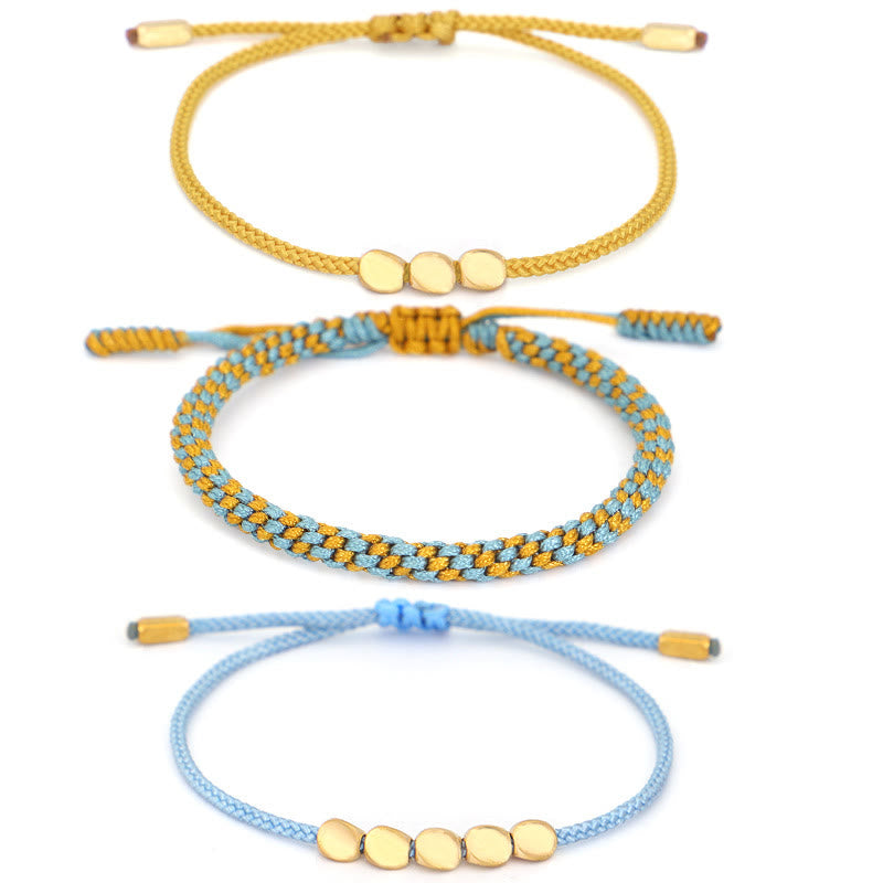 Buddha Stones 3-teiliges Heilarmband aus blauen und gelben Perlen aus goldenem Kupfer - image 12