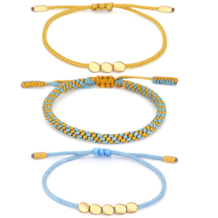 Buddha Stones 3-teiliges Heilarmband aus blauen und gelben Perlen aus goldenem Kupfer - image 12