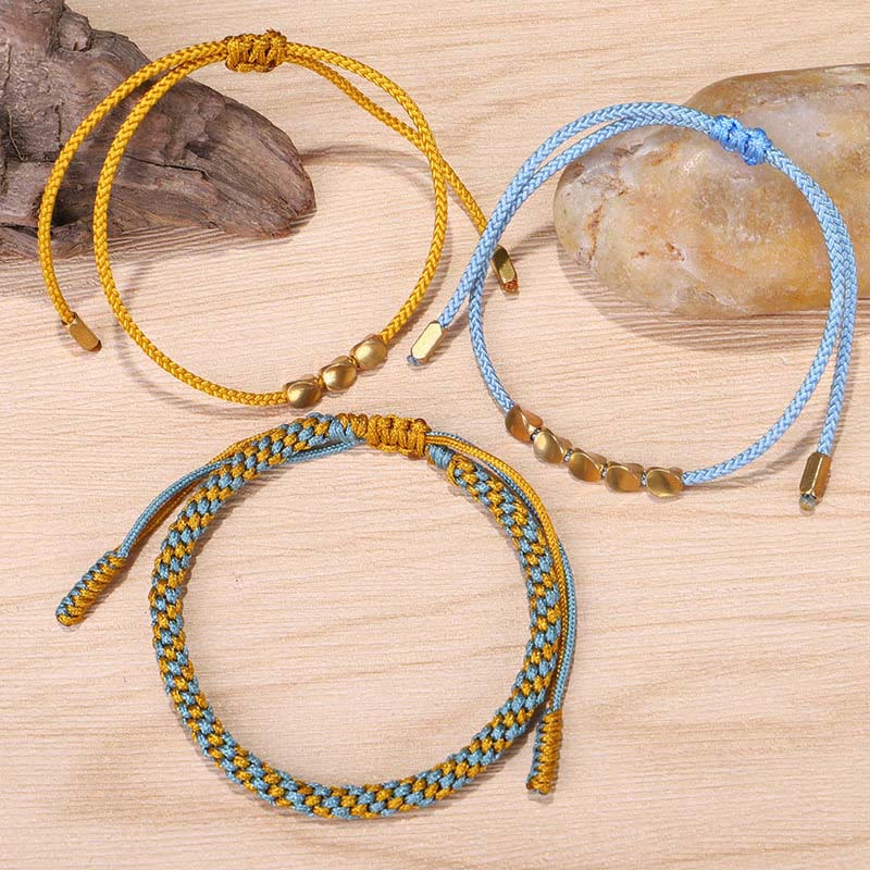 Buddha Stones 3-teiliges Heilarmband aus blauen und gelben Perlen aus goldenem Kupfer - image 8