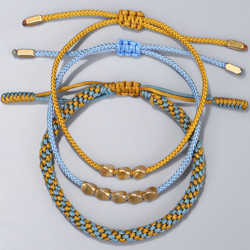 Buddha Stones 3-teiliges Heilarmband aus blauen und gelben Perlen aus goldenem Kupfer - image 9