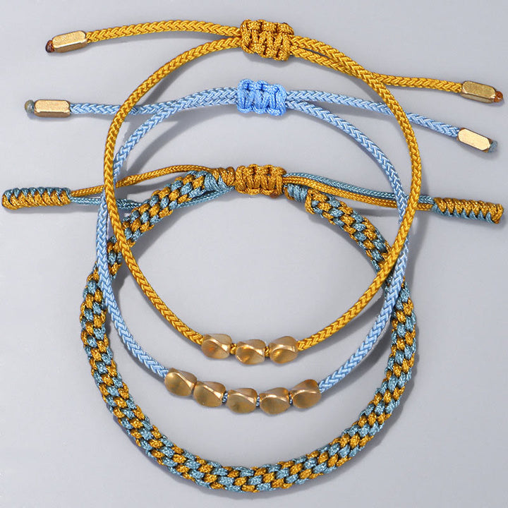 Buddha Stones 3-teiliges Heilarmband aus blauen und gelben Perlen aus goldenem Kupfer - image 9