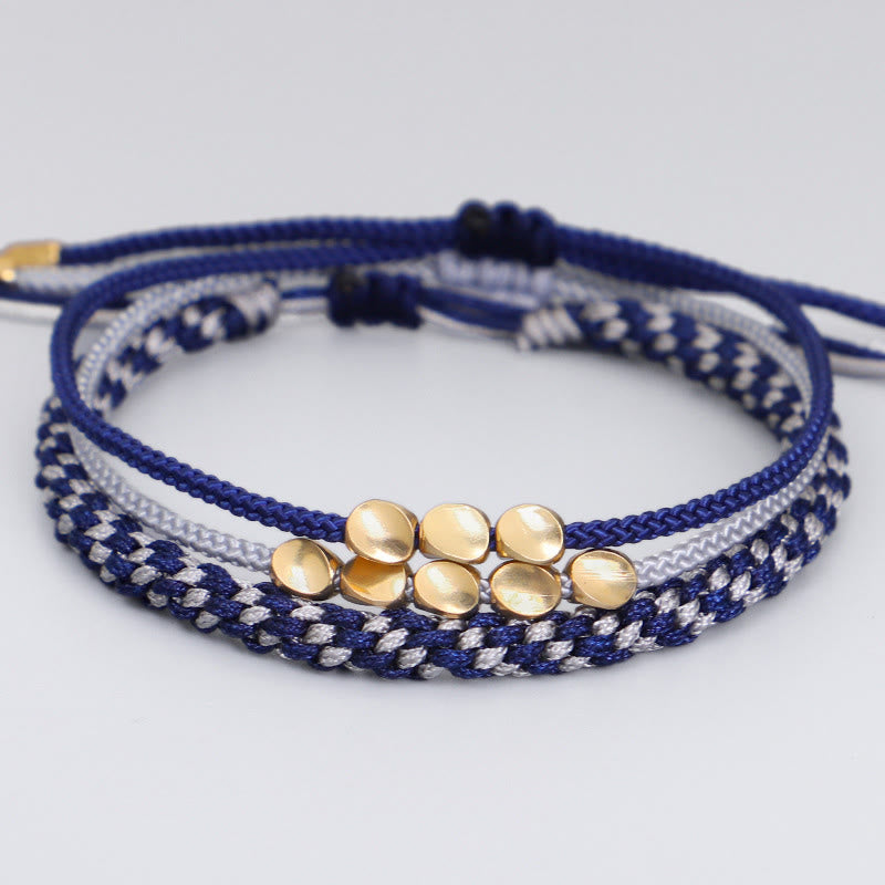 Buddha Stones 3-teiliges Selbstpflege-Armband aus blau-grauen, gold-kupferfarbenen Perlen - Schnur (Handgelenkumfang: 16-26 cm) - image 0