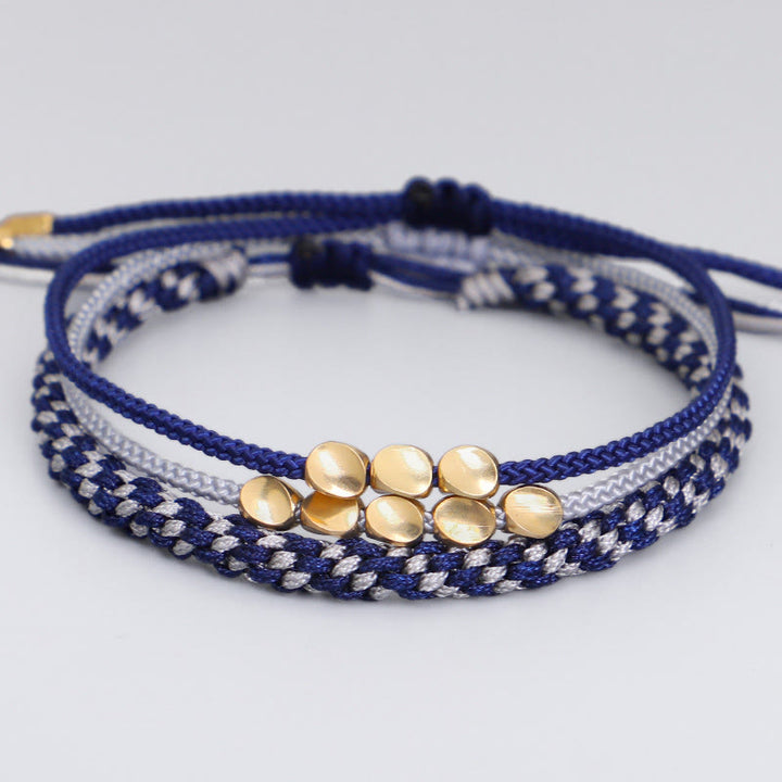 Buddha Stones 3-teiliges Selbstpflege-Armband aus blau-grauen, gold-kupferfarbenen Perlen - Schnur (Handgelenkumfang: 16-26 cm) - image 0