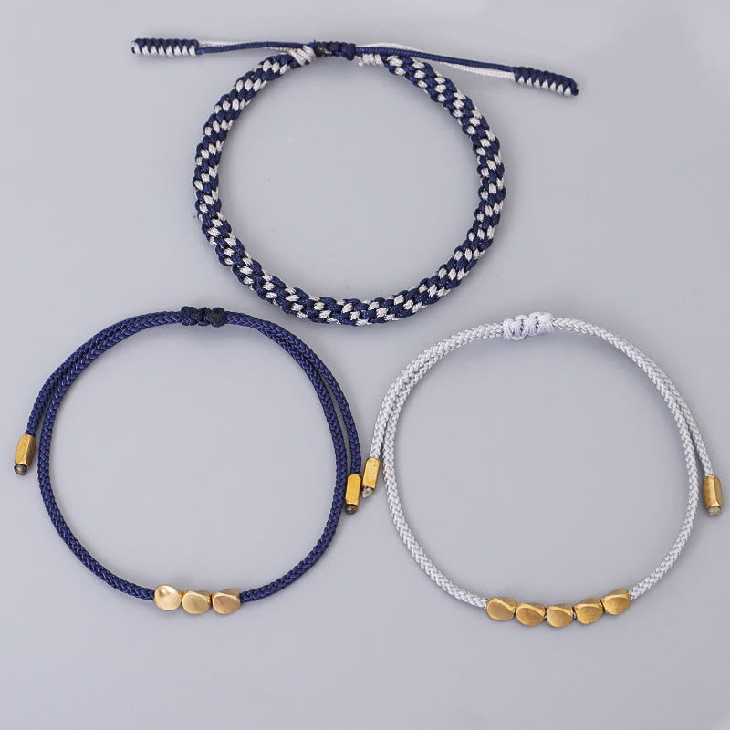 Buddha Stones 3-teiliges Selbstpflege-Armband aus blau-grauen, gold-kupferfarbenen Perlen - image 9