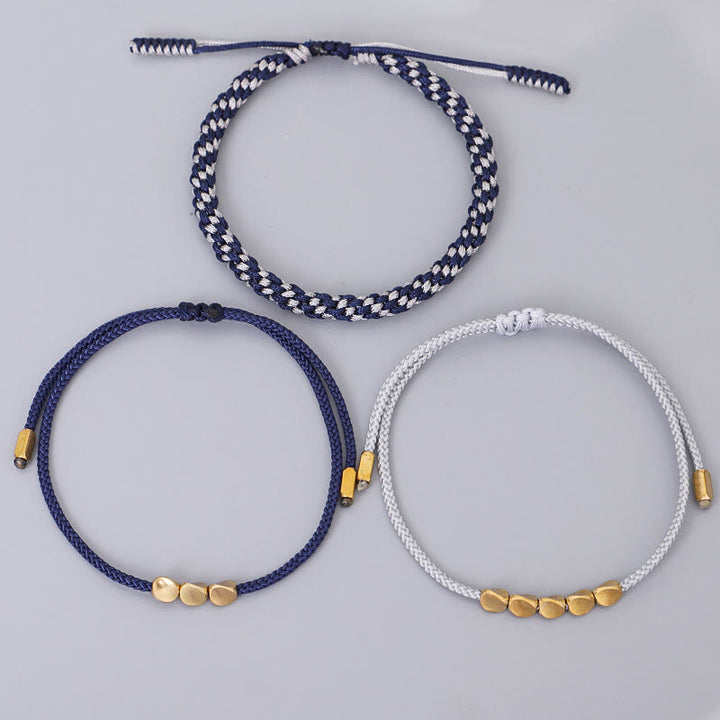 Buddha Stones 3-teiliges Selbstpflege-Armband aus blau-grauen, gold-kupferfarbenen Perlen - image 9