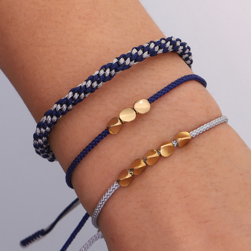 Buddha Stones 3-teiliges Selbstpflege-Armband aus blau-grauen, gold-kupferfarbenen Perlen - image 8