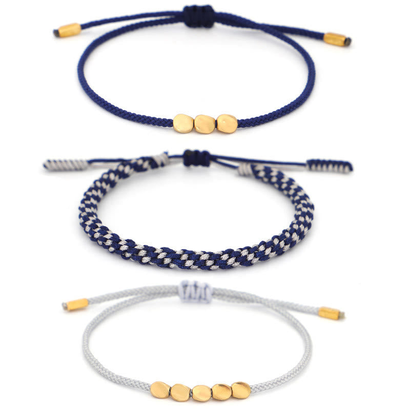 Buddha Stones 3-teiliges Selbstpflege-Armband aus blau-grauen, gold-kupferfarbenen Perlen - image 10