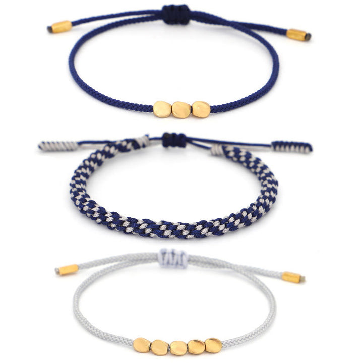 Buddha Stones 3-teiliges Selbstpflege-Armband aus blau-grauen, gold-kupferfarbenen Perlen - image 10