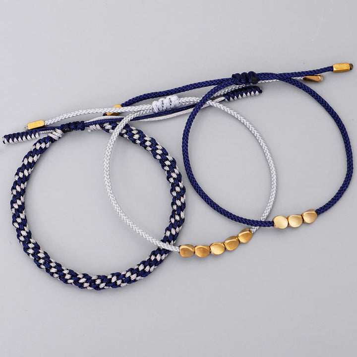 Buddha Stones 3-teiliges Selbstpflege-Armband aus blau-grauen, gold-kupferfarbenen Perlen - image 1
