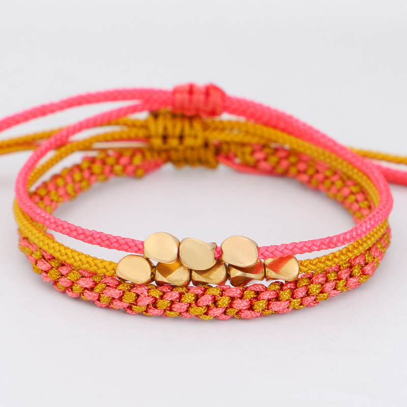 Buddha Stones 3-teiliges Armband aus rosa-gelben, goldenen Kupferperlen - image 1