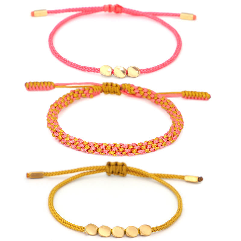 Buddha Stones 3-teiliges Armband aus rosa-gelben, goldenen Kupferperlen - image 10