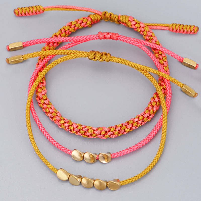Buddha Stones 3-teiliges Armband aus rosa-gelben, goldenen Kupferperlen - image 2