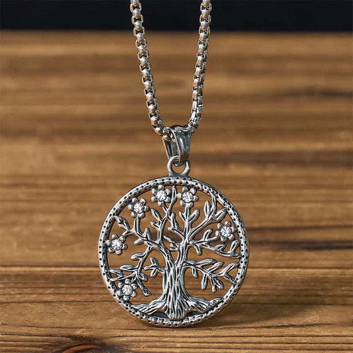 Buddha Stones Lebensbaum-Anhänger aus Titanstahl - Silberner Baum des Lebens - image 0