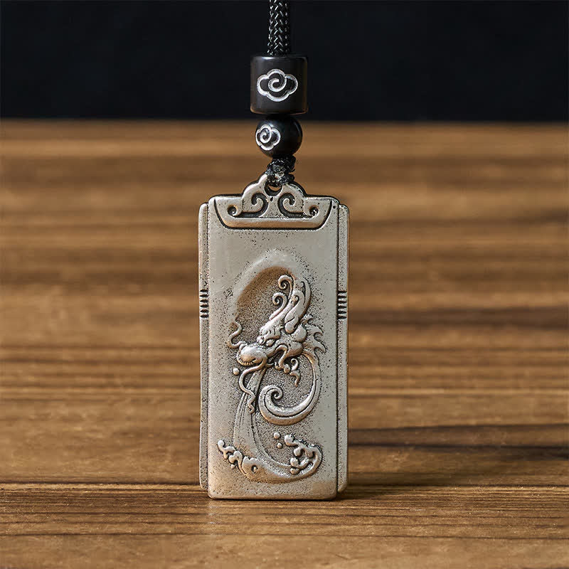 Buddha Stones Kupferplattierter Anhänger mit silbernem Drachenseil-Motiv - Drachen - image 0