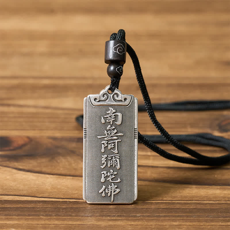 Buddha Stones Kupferplattierter Anhänger mit silbernem Namo Amitabha Seilglücks-Anhänger - image 3