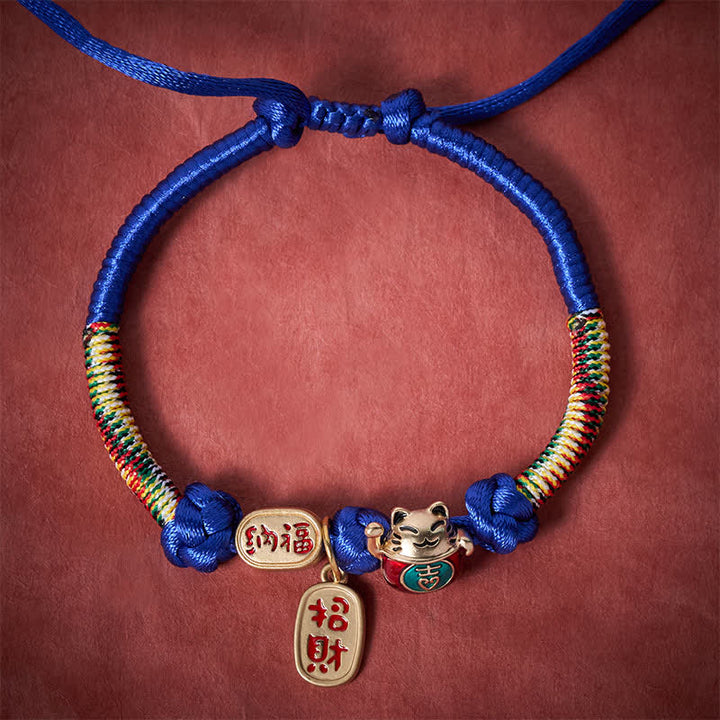 Buddha Stones Rotes, geflochtenes Katzenhalsband mit Glückssymbol und Fu-Motiv, verstellbar - image 10