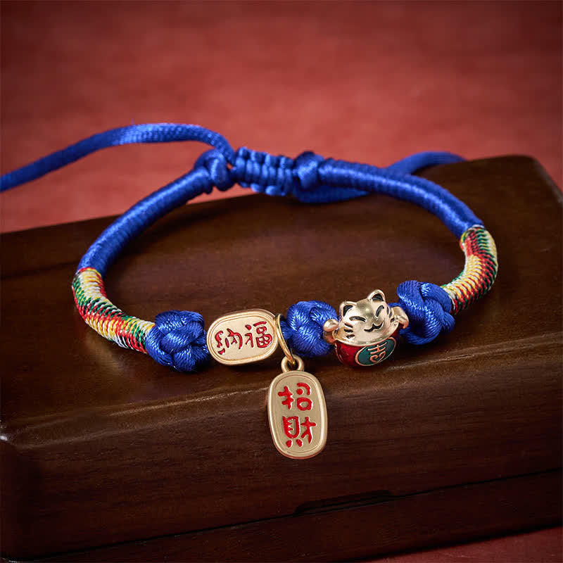 Buddha Stones Rotes, geflochtenes Katzenhalsband mit Glückssymbol und Fu-Motiv, verstellbar - image 9