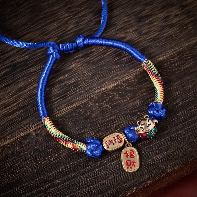 Buddha Stones Rotes, geflochtenes Katzenhalsband mit Glückssymbol und Fu-Motiv, verstellbar - image 11
