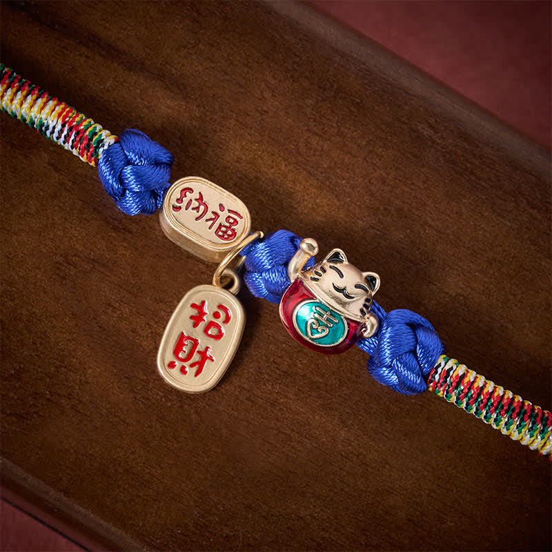 Buddha Stones Rotes, geflochtenes Katzenhalsband mit Glückssymbol und Fu-Motiv, verstellbar - image 12