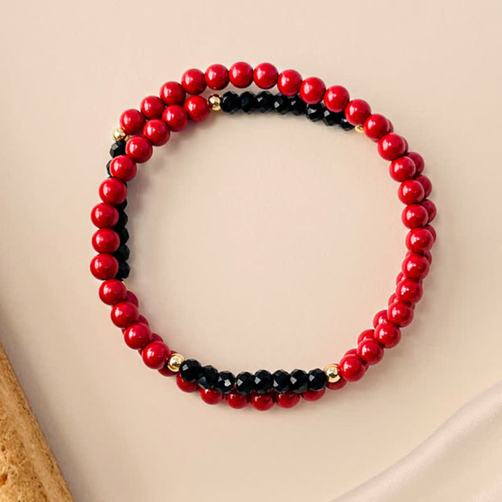 Buddha Stones 4 mm Doppelwickel-Armband aus Zinnober und schwarzem Turmalin – ein Segensgeschenk - Zinnober (Handgelenkumfang 15–16 cm) - image 0