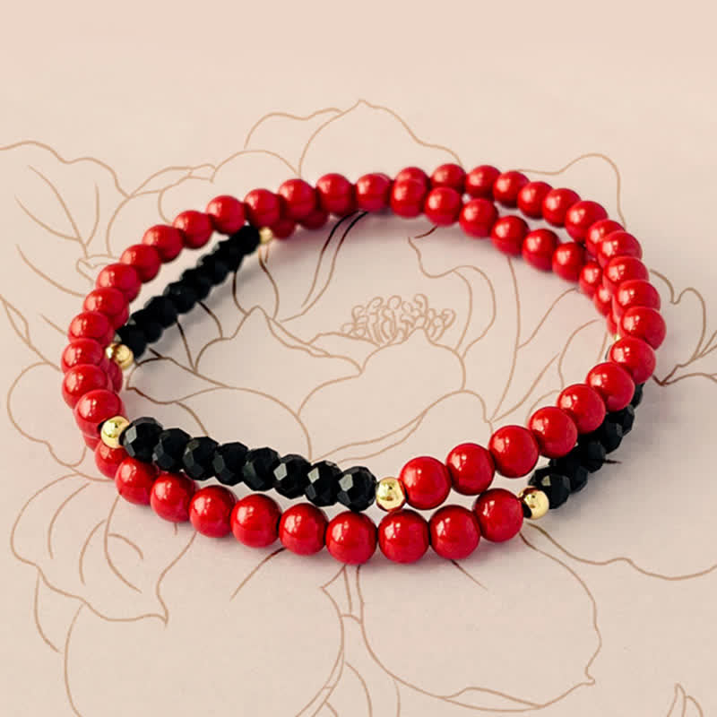 Buddha Stones 4 mm Doppelwickel-Armband aus Zinnober und schwarzem Turmalin – ein Segensgeschenk - image 3