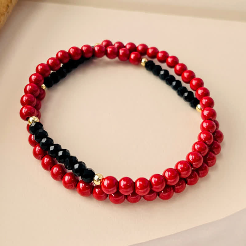Buddha Stones 4 mm Doppelwickel-Armband aus Zinnober und schwarzem Turmalin – ein Segensgeschenk - image 1