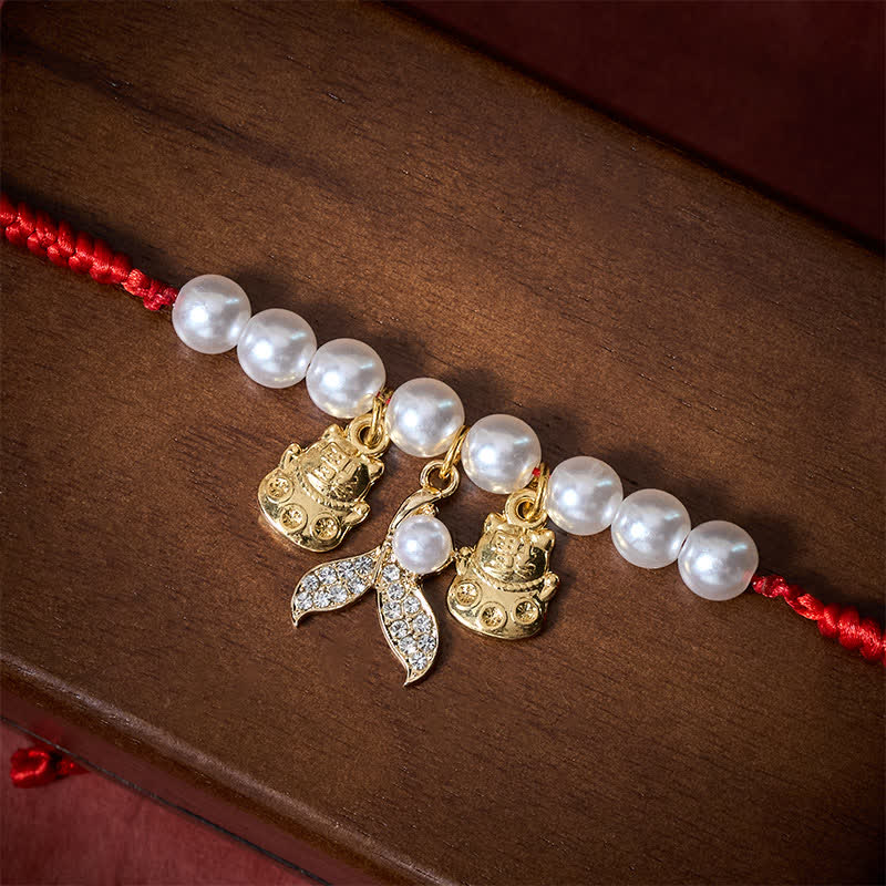 Buddha Stones Verstellbares Katzenhalsband mit roter, geflochtener Perlen-Fischschwanz-Verzierung - image 4