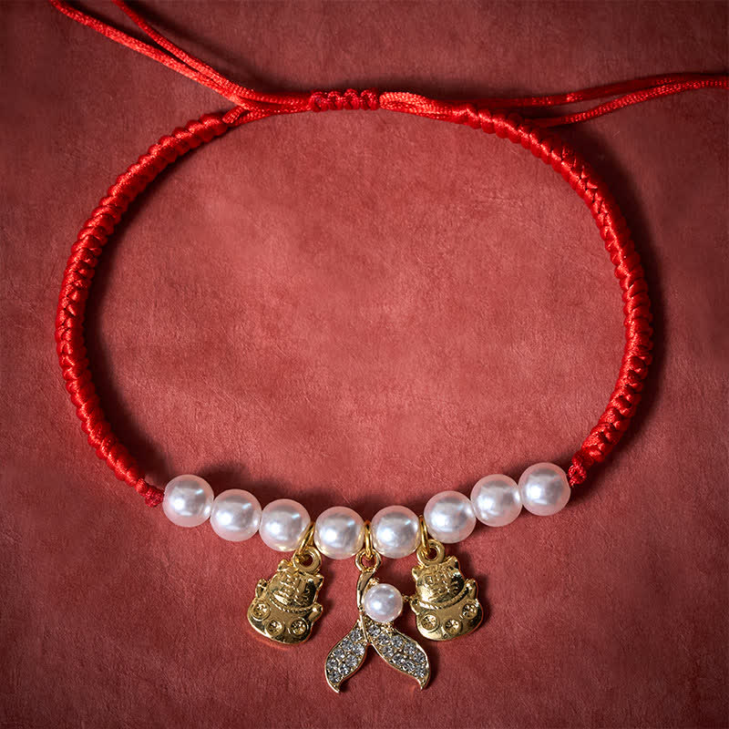 Buddha Stones Verstellbares Katzenhalsband mit roter, geflochtener Perlen-Fischschwanz-Verzierung - image 3