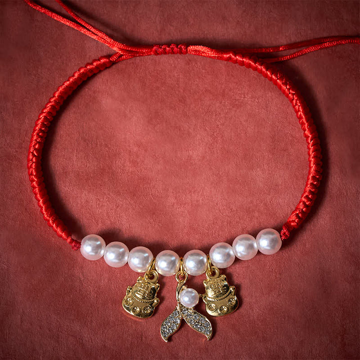 Buddha Stones Verstellbares Katzenhalsband mit roter, geflochtener Perlen-Fischschwanz-Verzierung - image 3