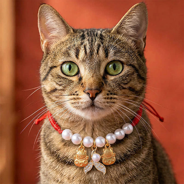 Buddha Stones Verstellbares Katzenhalsband mit roter, geflochtener Perlen-Fischschwanz-Verzierung - image 7
