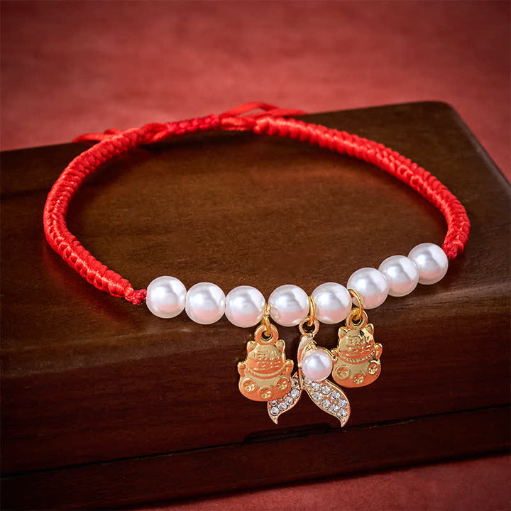 Buddha Stones Verstellbares Katzenhalsband mit roter, geflochtener Perlen-Fischschwanz-Verzierung - image 2
