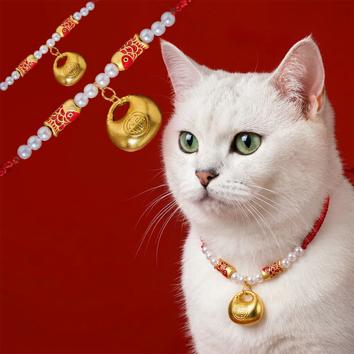 Buddha Stones Rotes, geflochtenes Koi-Fisch-Glückssymbol, verstellbares Halsband für Katzen und Hunde - Rote Schnur - 15-25 cm - image 0