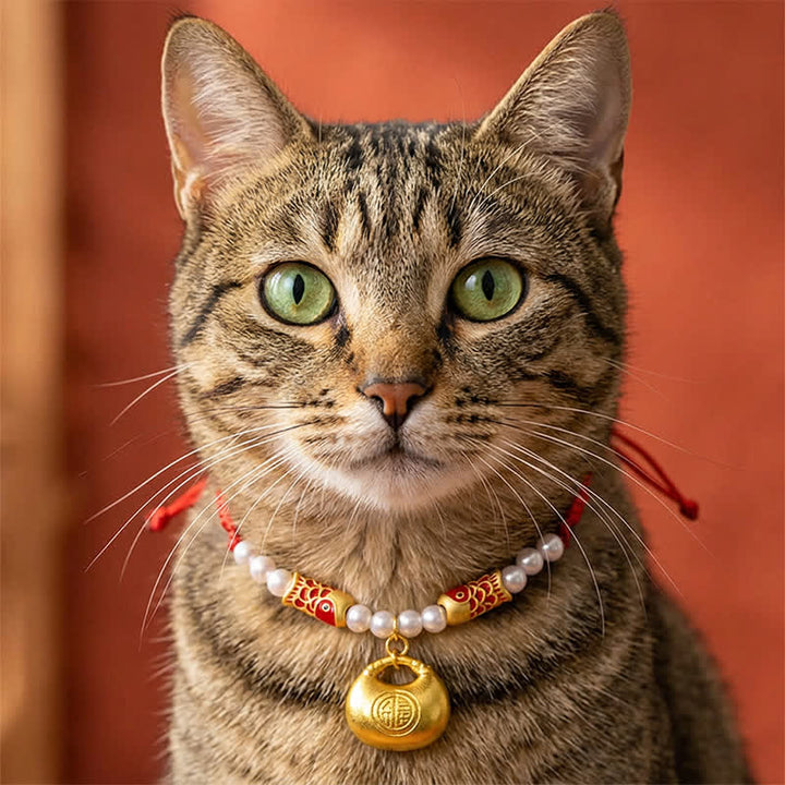 Buddha Stones Rotes, geflochtenes Koi-Fisch-Glückssymbol, verstellbares Halsband für Katzen und Hunde - image 10