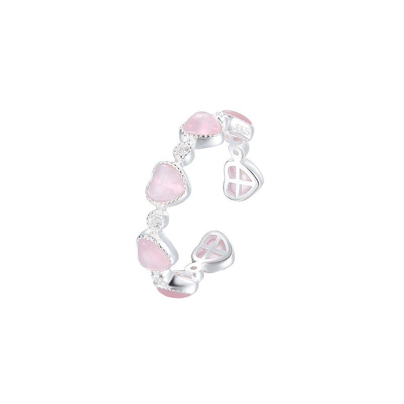 Buddha Stones Verstellbarer Liebesring aus 925er Sterlingsilber mit rosa Katzenaugen-Herz-Design - image 11