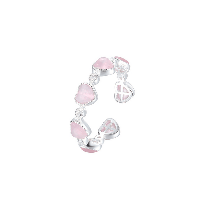 Buddha Stones Verstellbarer Liebesring aus 925er Sterlingsilber mit rosa Katzenaugen-Herz-Design - image 11