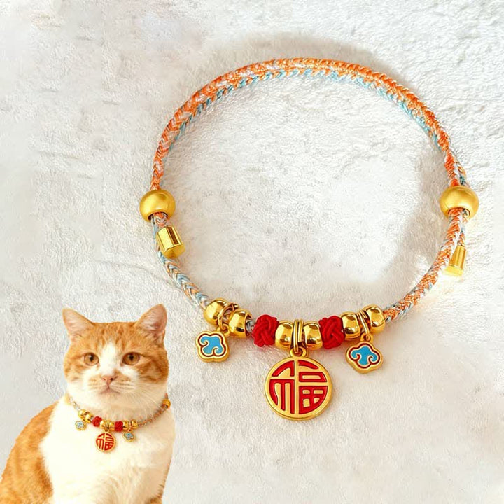 Buddha Stones Buntes, geflochtenes Halsband mit Fu-Motiv, verstellbar, zum Schutz von Katzen und Hunden. - image 2