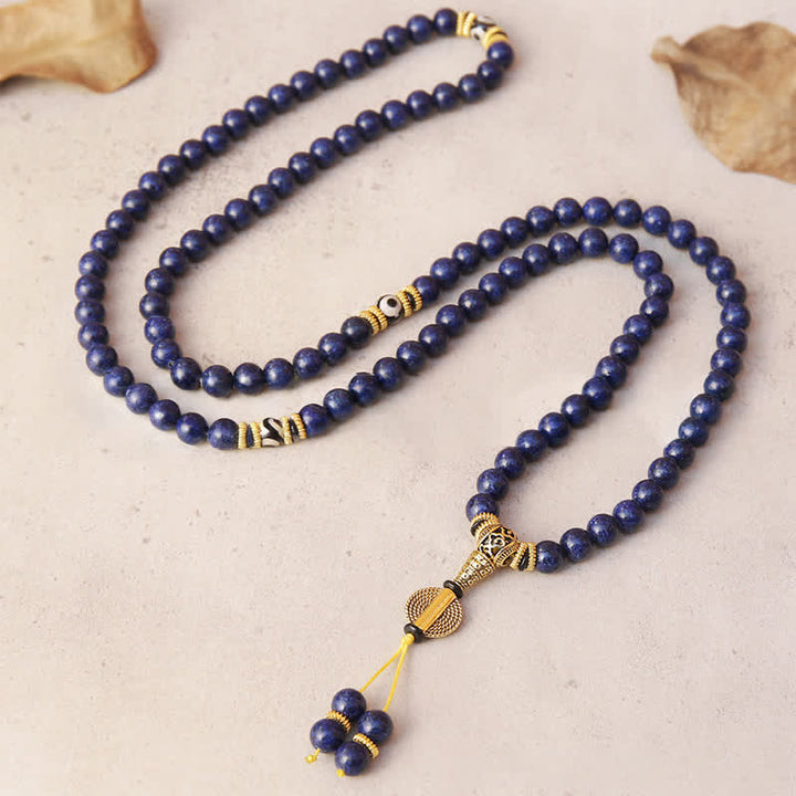 Buddha Stones 108 Perlen Lapislazuli Dreiaugen-Dzi-Perlen Positive Mala - image 2